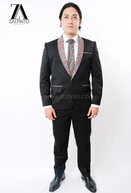 Blazer, Suit & Pants KNIGHT BLACK TRIBAL ETHNIC LAPEL TR TAILORED FIT CUSTOMIZED WEDDING TUXEDO by ZALFINTO PREMIUM 4 104_1