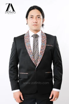 KNIGHT BLACK TRIBAL ETHNIC LAPEL TR TAILORED FIT CUSTOMIZED WEDDING TUXEDO by ZALFINTO PREMIUM