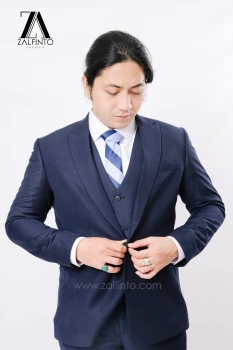 MIDNIGHT BLUE TR TAILORED FIT CUSTOMIZED SINGLE BREASTED SUIT SET with SUIT VEST by ZALFINTO PREMIUM