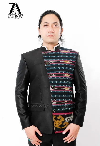 Blazer, Suit & Pants SHINY BLACK TR with NUSA TENGGARA WOVEN FABRIC COMBINATION TAILORED FIT CUSTOMIZED MANDARIN SUIT by ZALFINTO PREMIUM 1 118_1