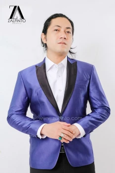 SHINY BLUE BLACK LAPEL TR TAILORED FIT CUSTOMIZED SINGLE BREASTED SUIT  by ZALFINTO PREMIUM