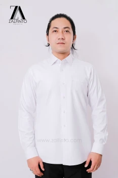 PEARL WHITE THICK SEMI WOOL CUSTOMIZED DRESS SHIRT by ZALFINTO PREMIUM