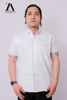 PEARL WHITE SQUARE MOTIVE COTTON CUSTOMIZED DRESS SHIRT by ZALFINTO PREMIUM