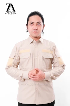 KHAKI THICK SEMI WOOL CUSTOMIZED TACTICAL SHIRT by ZALFINTO PREMIUM