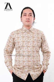 ABSTRACT GOLD MOTIVE SOFT PRINTED COTTON CUSTOMIZED DRESS SHIRT by ZALFINTO PREMIUM