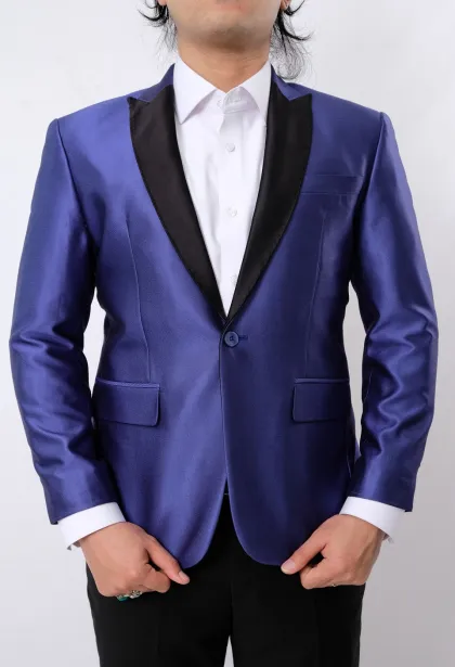 Blazer, Suit & Pants SHINY BLUE BLACK LAPEL TR TAILORED FIT CUSTOMIZED SINGLE BREASTED SUIT  by ZALFINTO PREMIUM 4 fxe31448