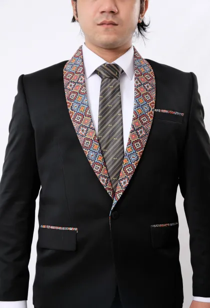 Blazer, Suit & Pants KNIGHT BLACK TRIBAL ETHNIC LAPEL TR TAILORED FIT CUSTOMIZED WEDDING TUXEDO by ZALFINTO PREMIUM 8 fxe31508